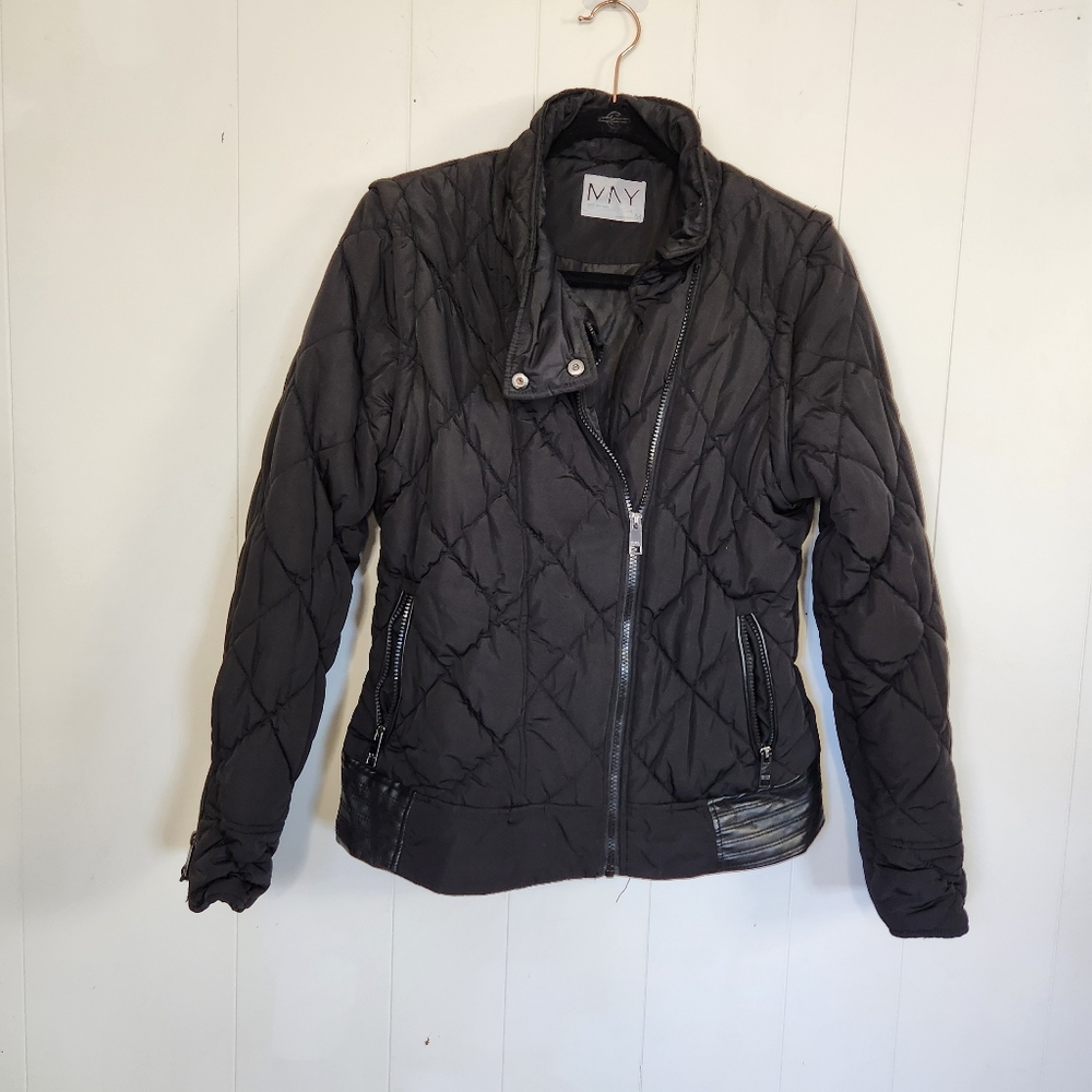 Marc New York Zip Up Moto Winter Jacket Vest Short Puffer Minimalist Coat Black - Picture 2 of 14